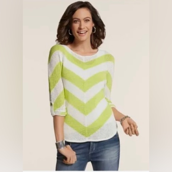 Chico's Sweater Mitered Stripe Quinley Pullover Women’s Size 1/M. - Picture 11 of 12